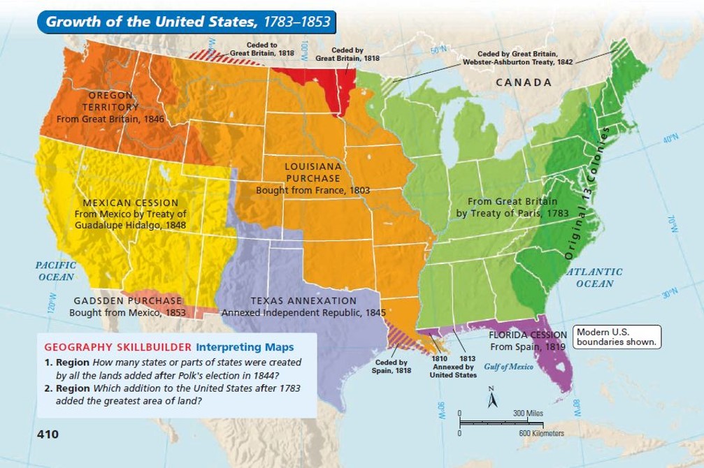 Color-coded map showing the growth of the United States by territorial acquisition.