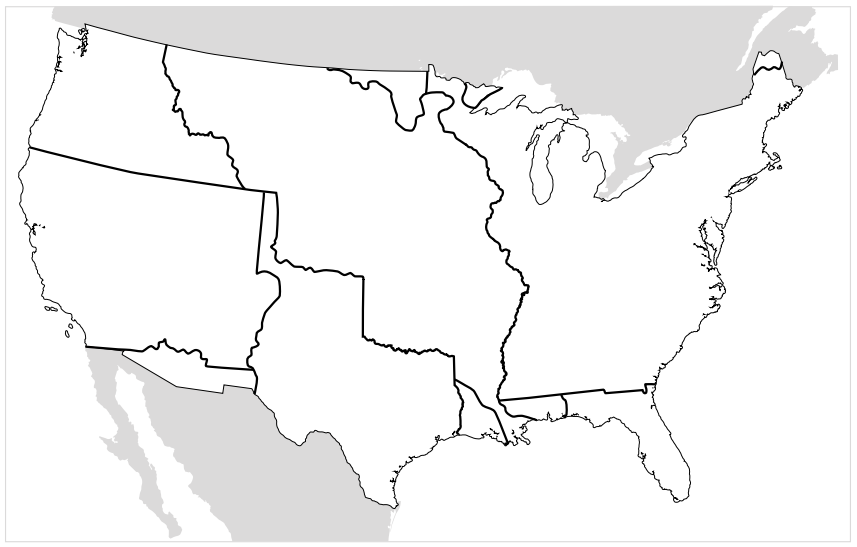 Blank black-and-white outline map of westward expansion territories for self-quizzing.